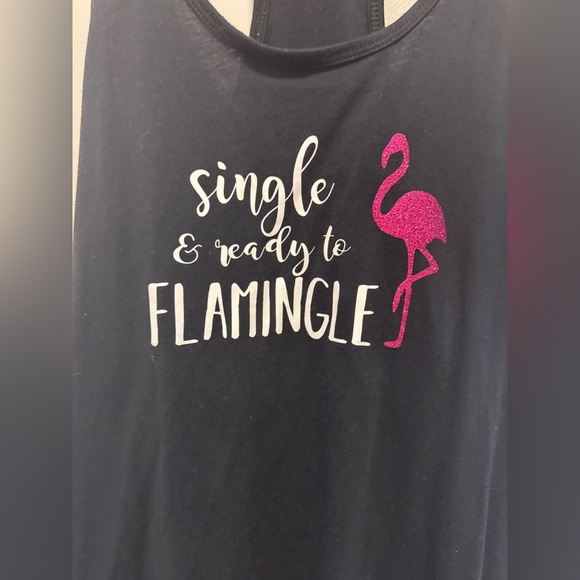 Adult Small ‘Single and Ready to Flamingle” Graphic Tank Top in Black - Picture 2 of 6